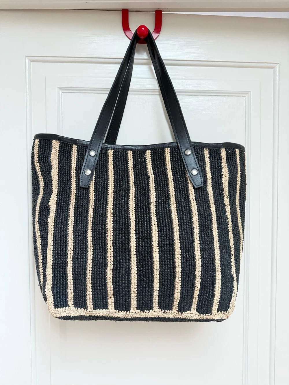 😍 NWT Rag & Bone Daily Tote Raffia Leather Black Natural Stripe